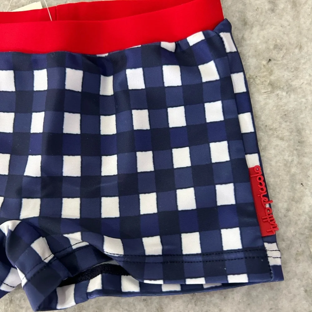 Kids Swim Trunks - Red and Blue Checkered